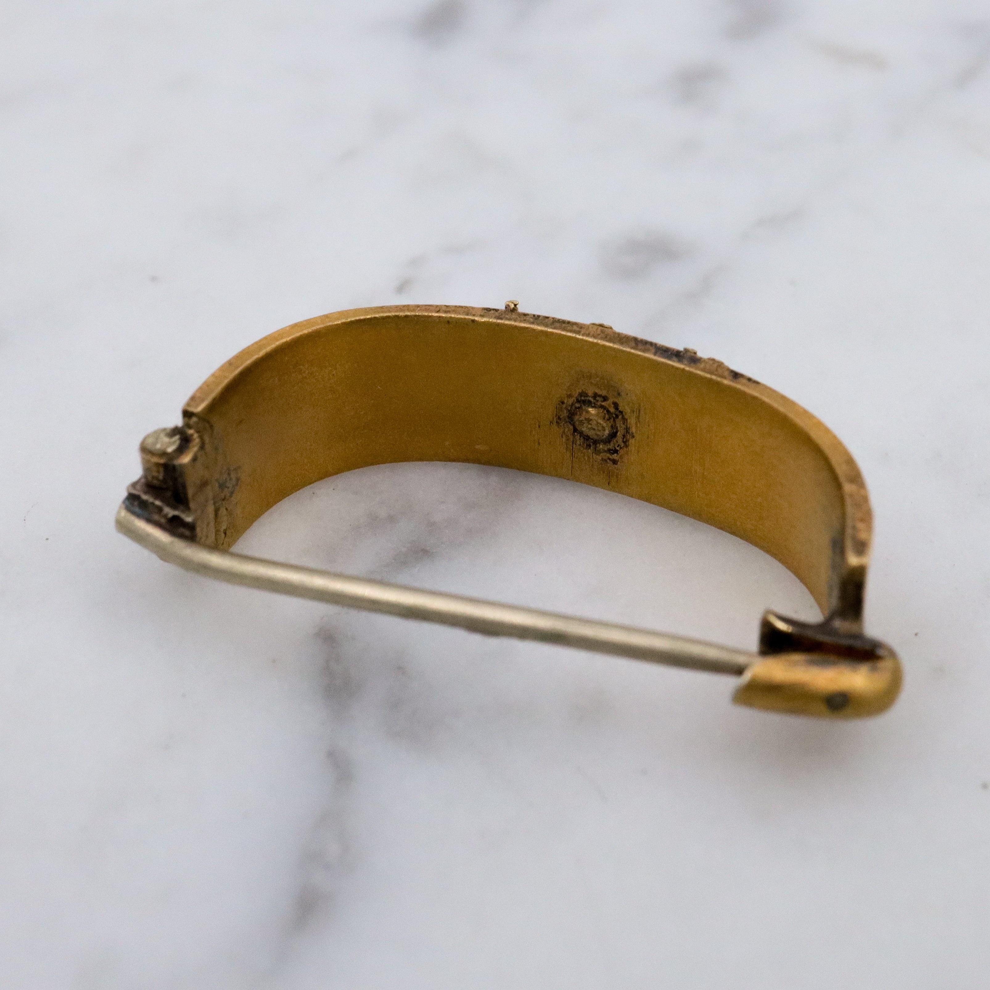 Antique Etruscan Revival gilt metal buckle scarf clip with paste crystal